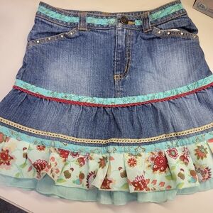 Y2k Mary Kate And Ashley Denim Skirt Girls 7 Aqua Ruffled Hem Studs Embellished